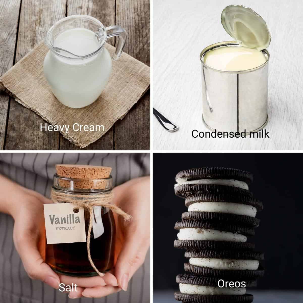 Ingredients for making Oreo Ice Cream.