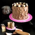 A sliced cake with frosting.