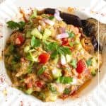Pinterest image for roasted eggplant salad.