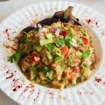 Lebanese eggplant salad in a bowl.