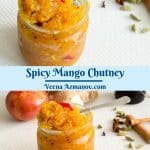 Pinterest image for chutney with mangoes.