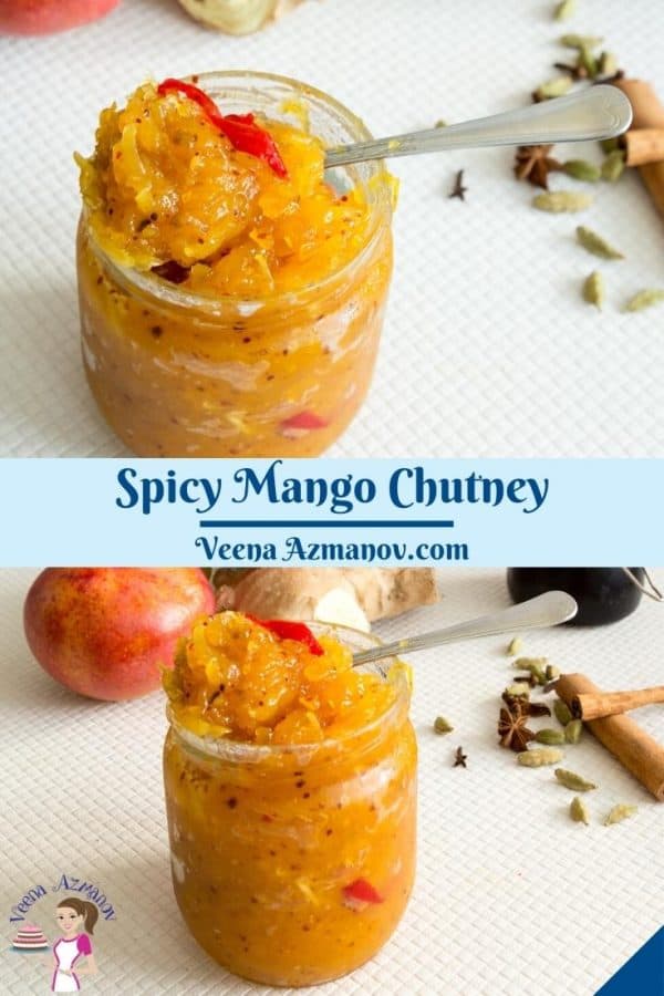 Pinterest image for chutney with mangoes.
