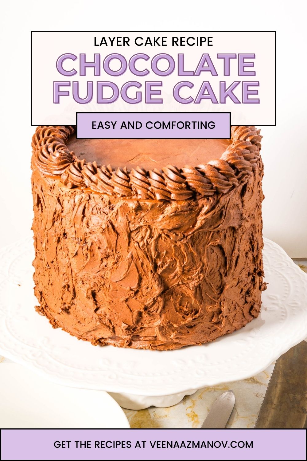 Pinterest image for chocolate fudge cake.
