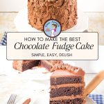 Pinterest image for chocolate fudge cake.