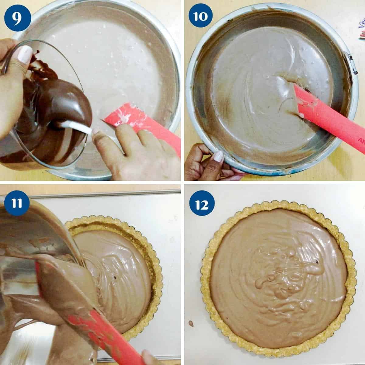 Progress pictures collage making chocolate cheesecake batter.