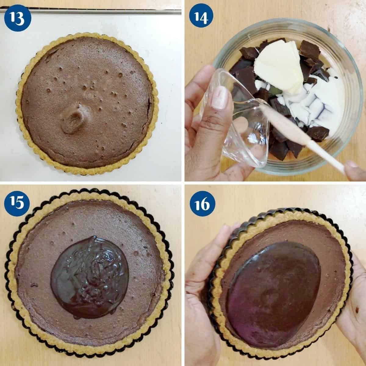 Progress pictures collage making cheesecake tart glaze.