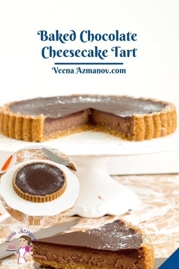 Pinterest image for cheesecake tart with chocolate.