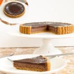 Baked tart with chocolate cheesecake batter.