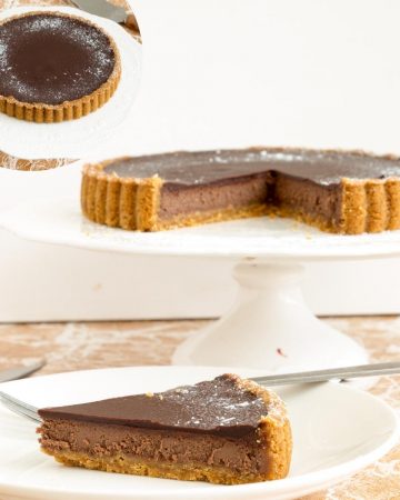 Baked tart with chocolate cheesecake batter.