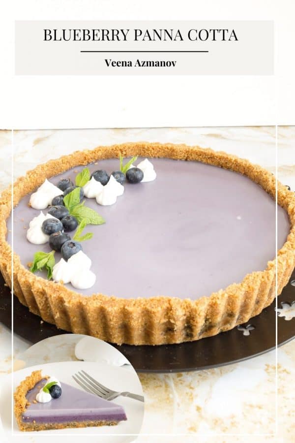 Pinterest image for panna cotta tart with blueberries.