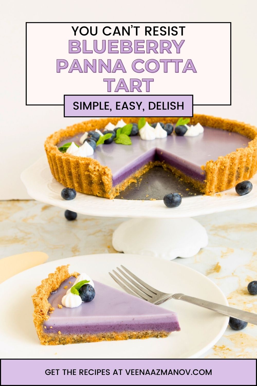 Pinterest image optimized for Panna Cotta tart with Blueberries.