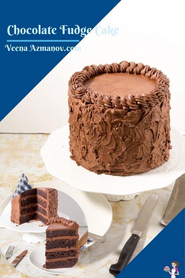 A pinterest image for chocolate fudge cake