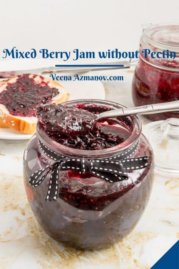 Pinterest image for mixed berry jam.