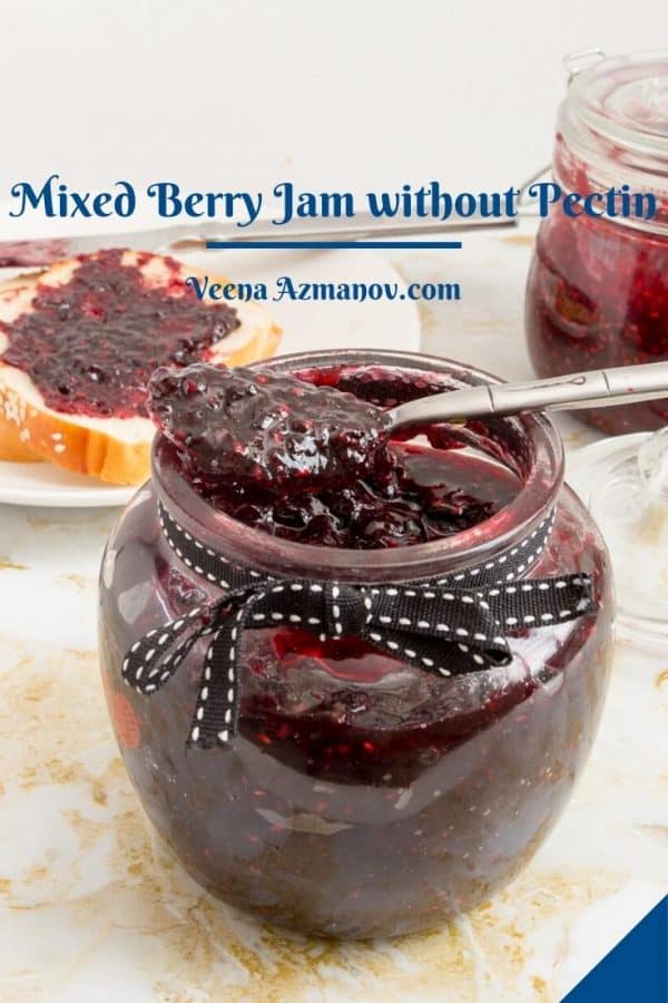 Pinterest image for mixed berry jam.