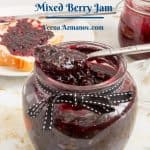 Pinterest image for mixed berry jam.