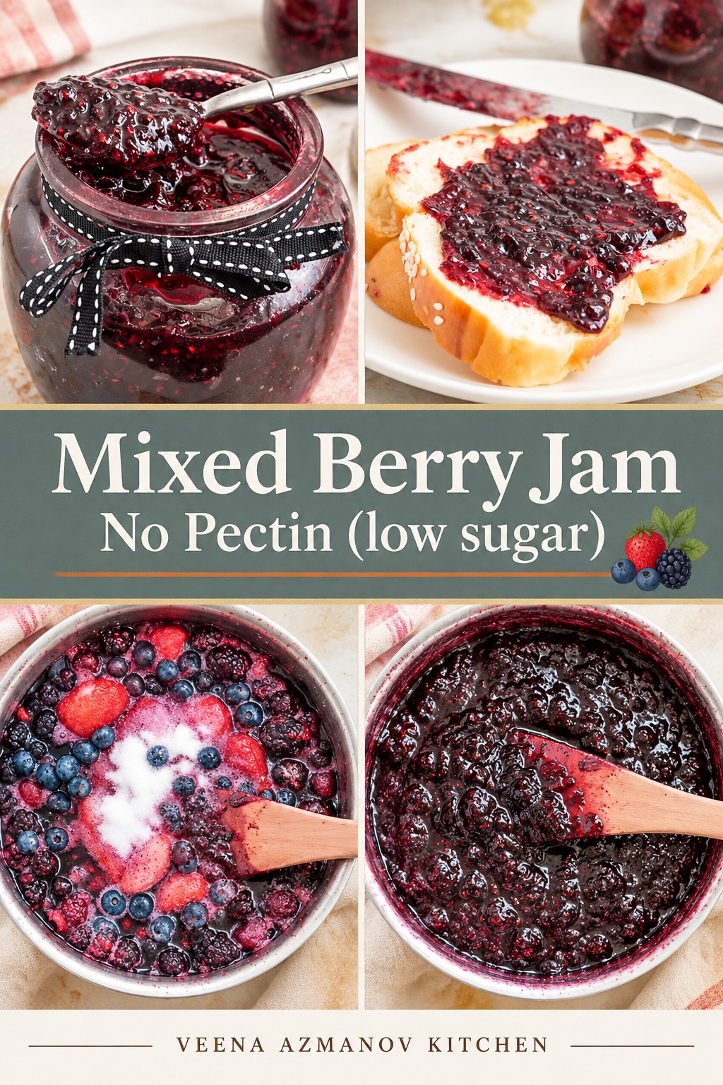 Pinterest image for Mixed Berry Bumbleberry Jam Recipe.