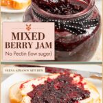 Pinterest image for Mixed Berry Bumbleberry Jam Recipe.