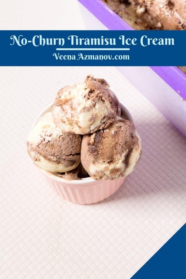 Pinterest image for no churn tiramisu ice cream.