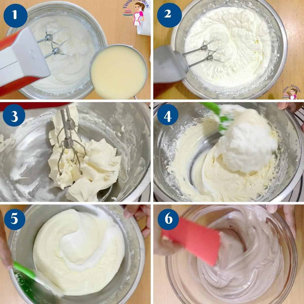 Progress pictures making tiramisu ice cream.