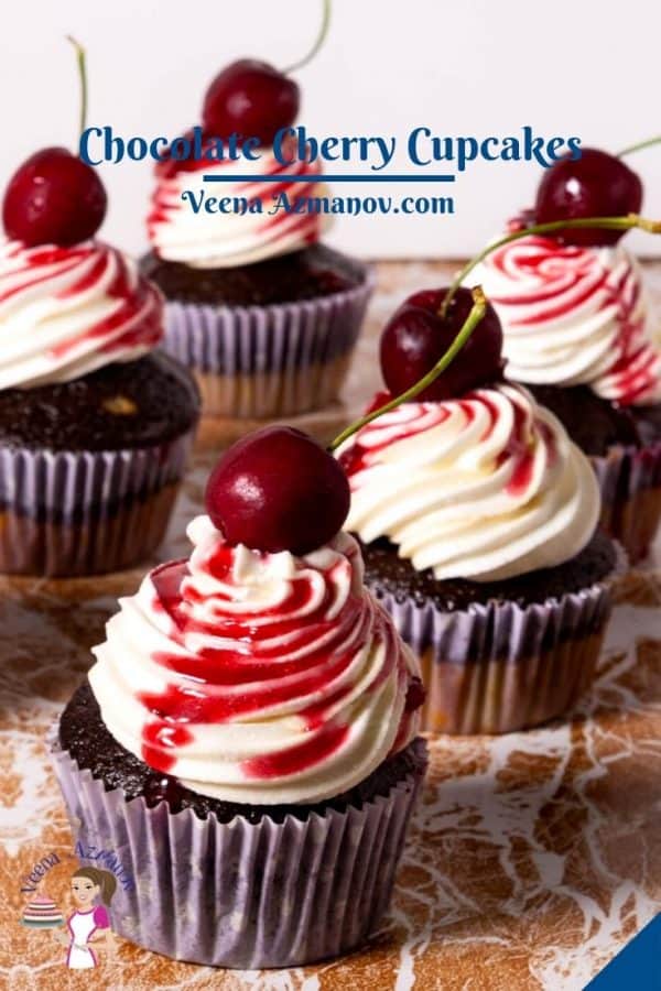 Pinterest image for chocolate cherry cupcakes.