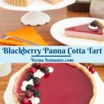 Pinterest image for panna cotta tart with blackberries.