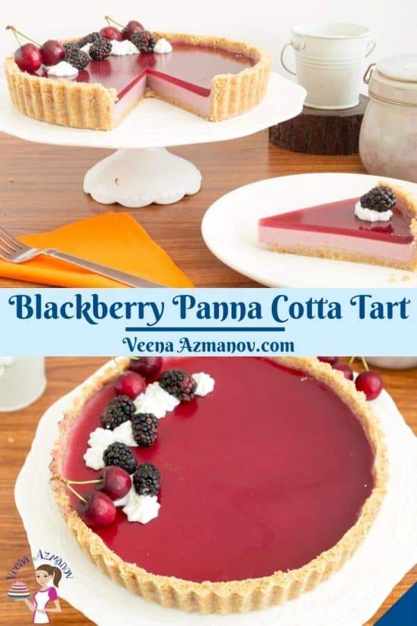 Pinterest image for panna cotta tart with blackberries.