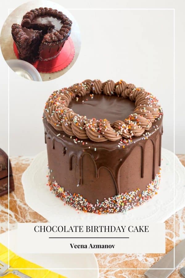 Pinterest image for birthday chocolate cake.