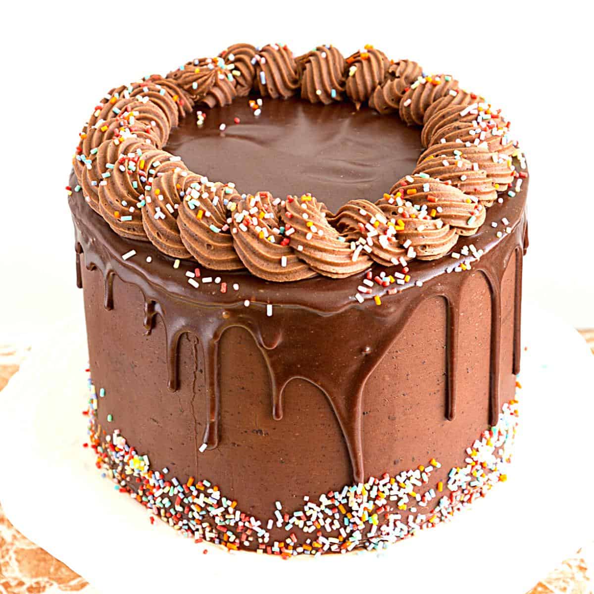 Chocolate cake frosted on the birthday cake.
