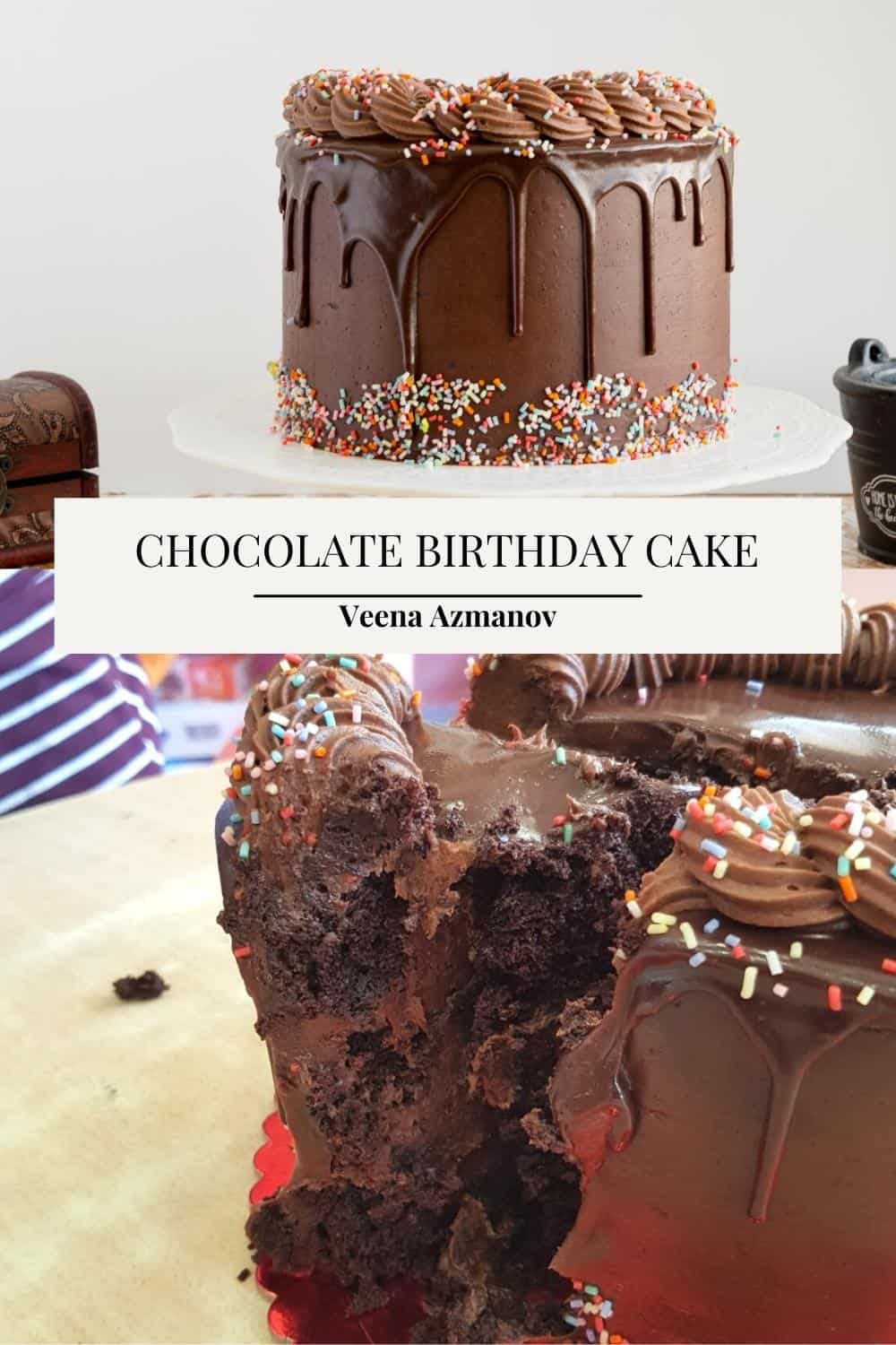 Pinterest image for chocolate celebration cake.