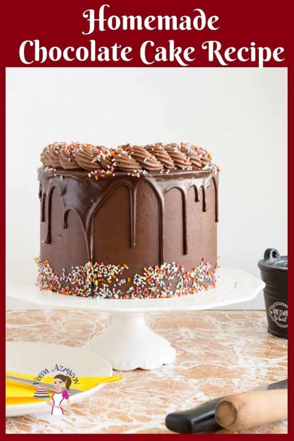 Homemade Birthday Cake all ready to be served with chocolate ganache drip
