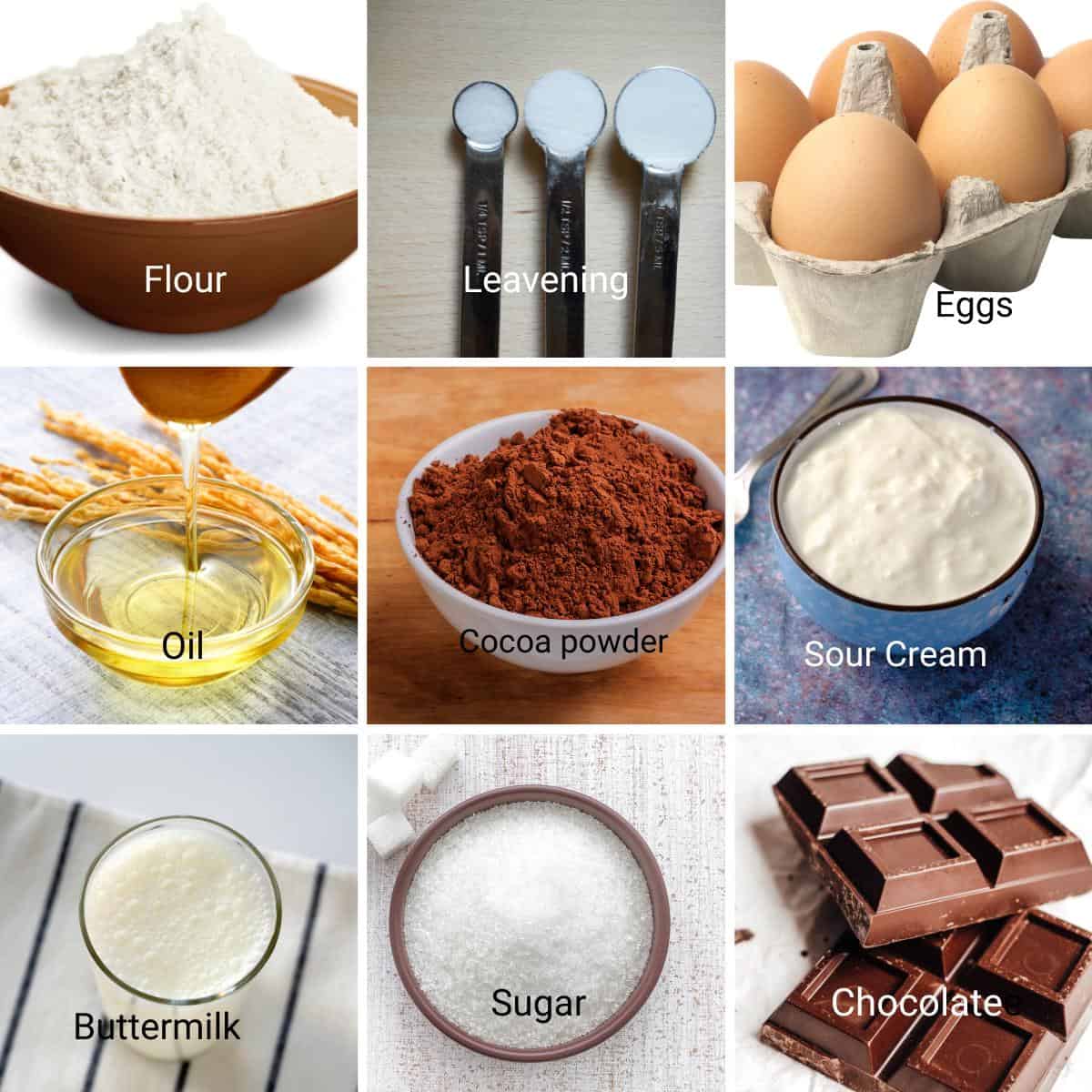 Ingredients for making chocolate birthday cake.