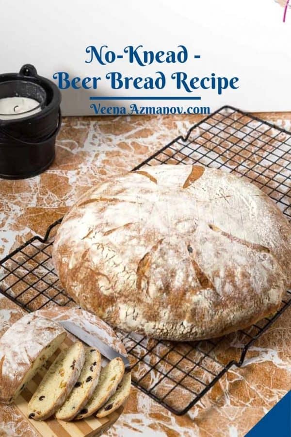 Pinterest image for no knead bread with beer.