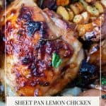 Pinterest image for lemon chicken in a sheet pan.