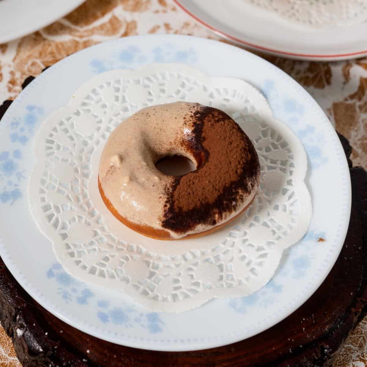 Tiramisu donut on a plate