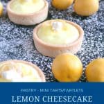 Pinterest image for lemon cheesecake tarts.