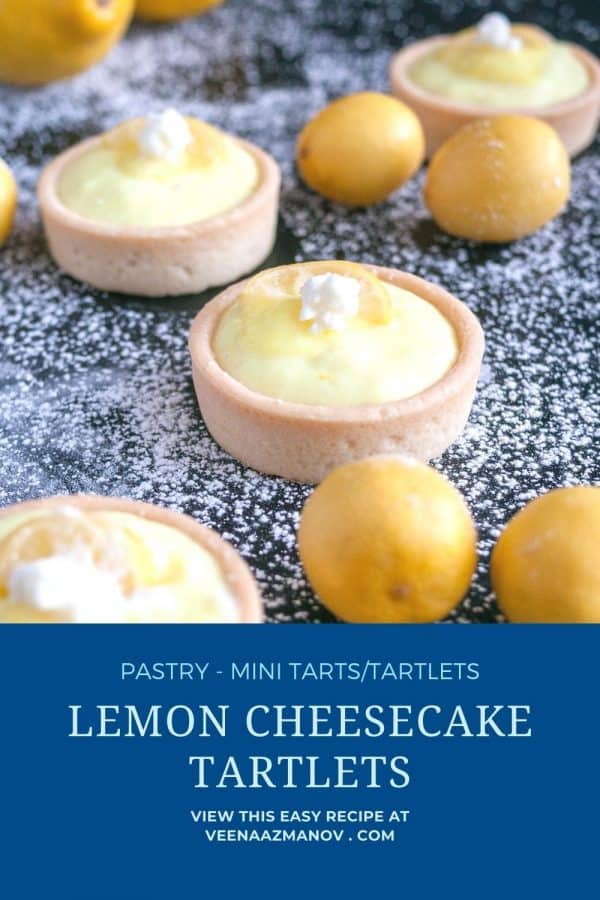 Pinterest image for lemon cheesecake tarts.