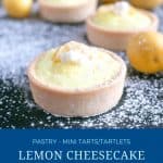 Pinterest image for lemon cheesecake tarts.