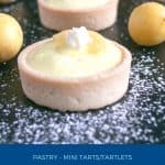Pinterest image for cheesecake tarts with lemon curd.