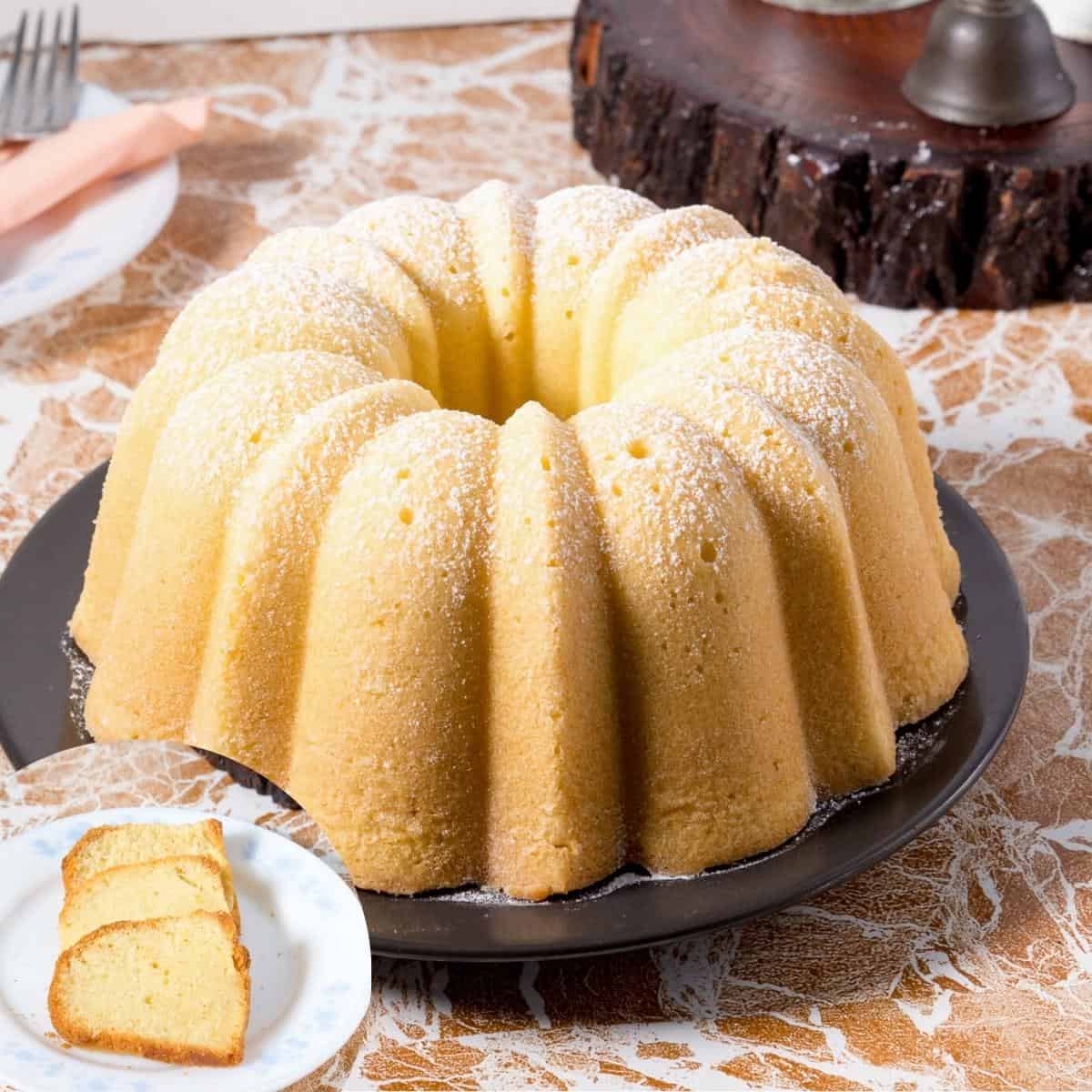 Cream Cheese Pound Cake on a plate.