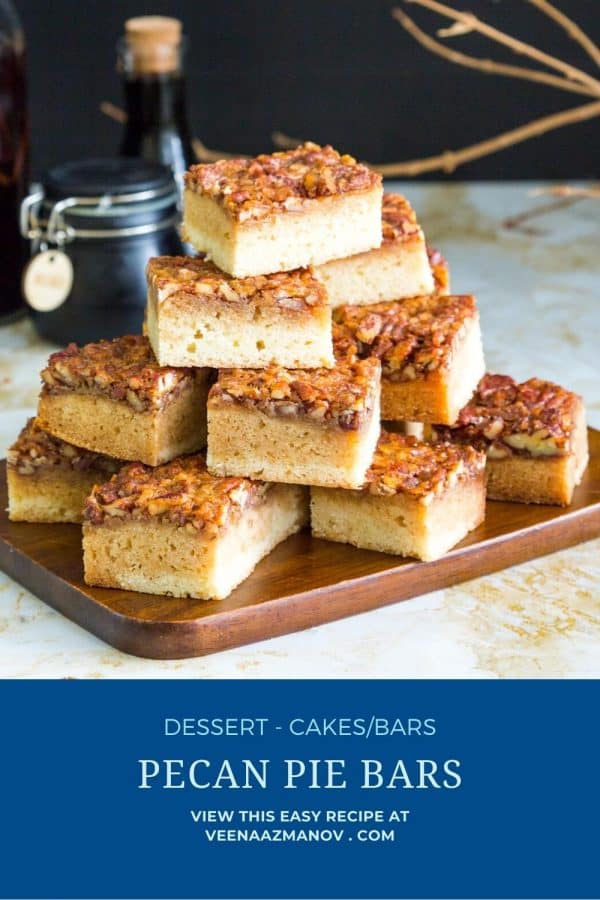 Pinterest image for blondies with pecan pie filling.