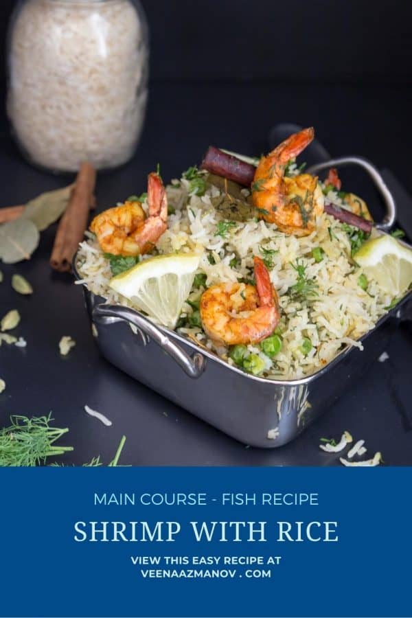 Pinterest image for rice with shrimps.