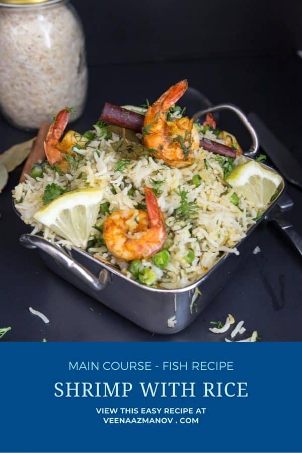 Pinterest image for rice with shrimps.