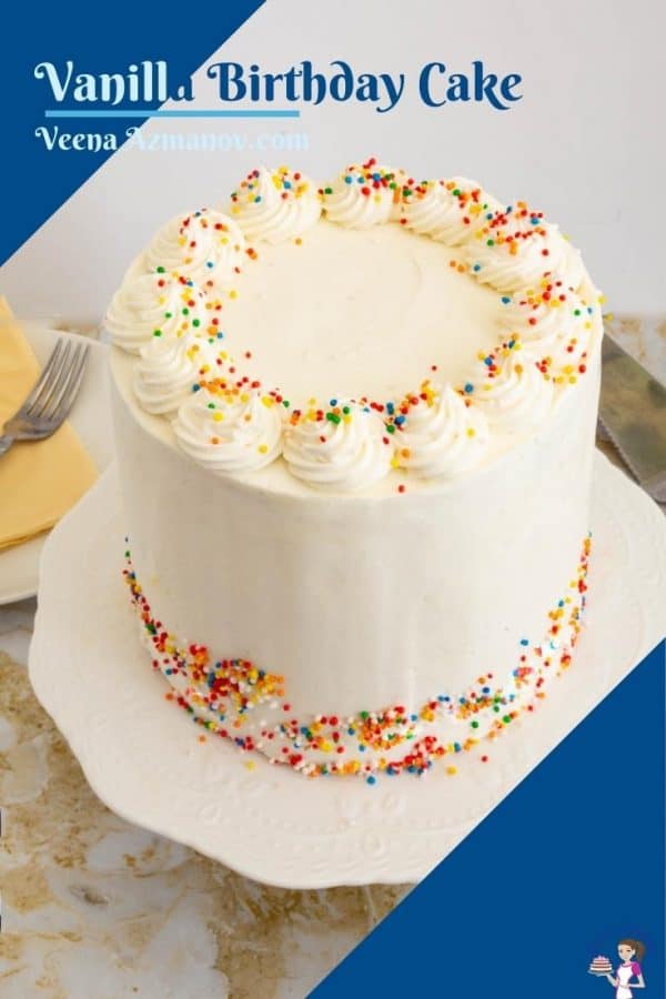 Pinterest image for Vanilla Birthday Cake