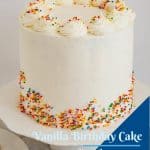 Pinterest image for vanilla birthday cake