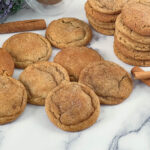 Stacks of cinnamon sugar cookies on the table.