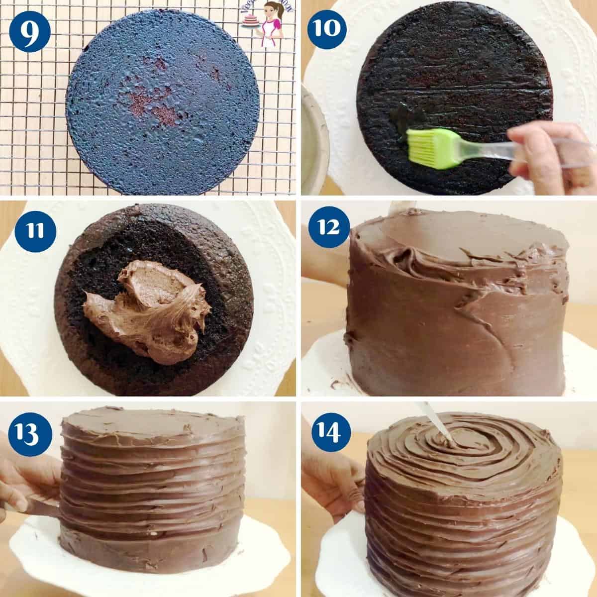 Progress pictures collage for death by chocolate cake.