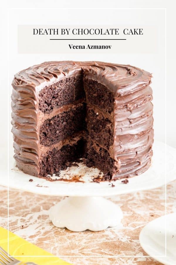 Pinterest image for a chocolate cake with ganache.
