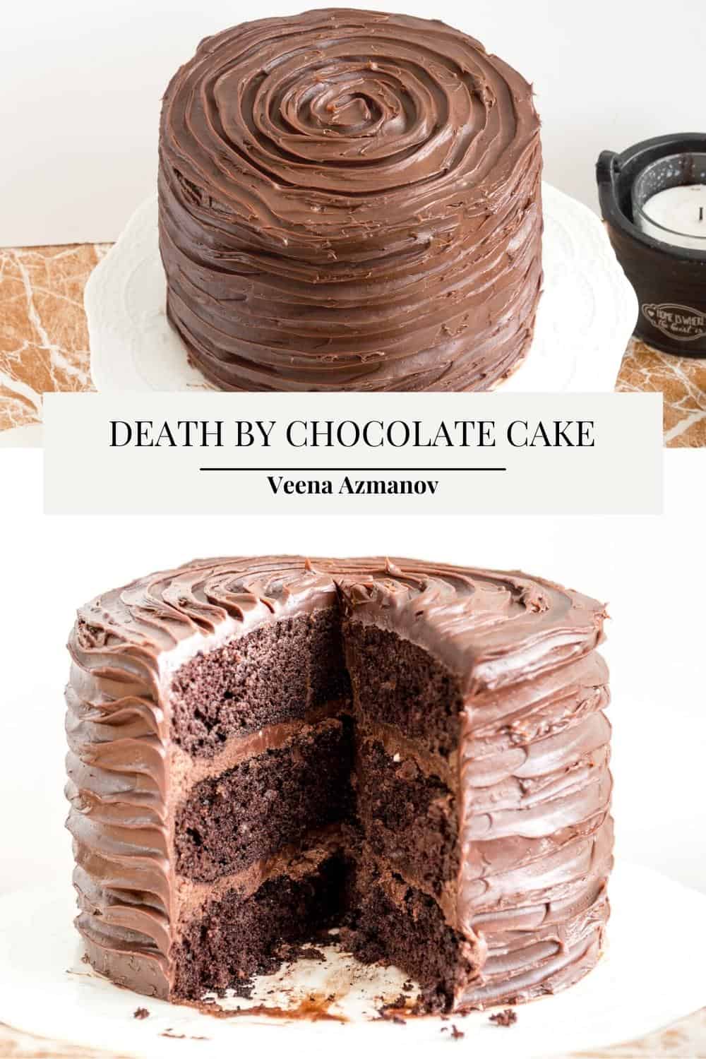 Pinterest image for death by chocolate cake.