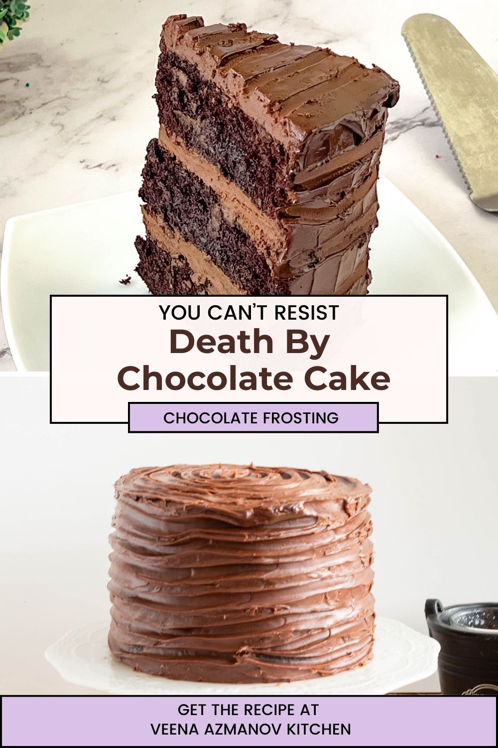 Pinterest image for Death By Chocolate Cake with Frosting.