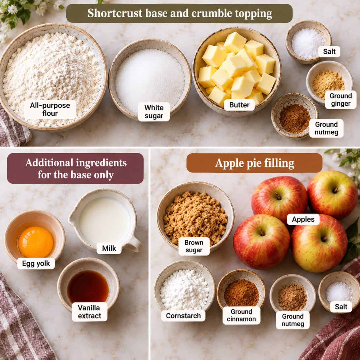 Ingredients for making Apple Pie Bars with Crumble.
